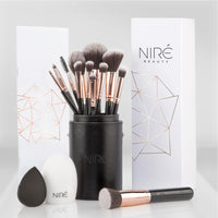 Beauty Set Pennelli Make up Professionali 15 Pezzi: Pennelli Trucco Vegani, Blender, Porta Pennelli, Pulitore Pennelli Trucco, Guida E Box Regalo
