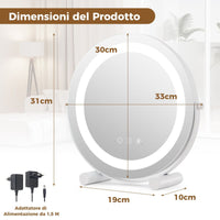 Specchio Da Toeletta Con Luci Luminosità Regolabile Controllo Tattile Intelligente, Specchio Rotondo Da 30Cm Bianco
