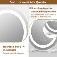 Specchio Da Toeletta Con Luci Luminosità Regolabile Controllo Tattile Intelligente, Specchio Rotondo Da 30Cm Bianco